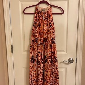 Long red black patterned halter dress